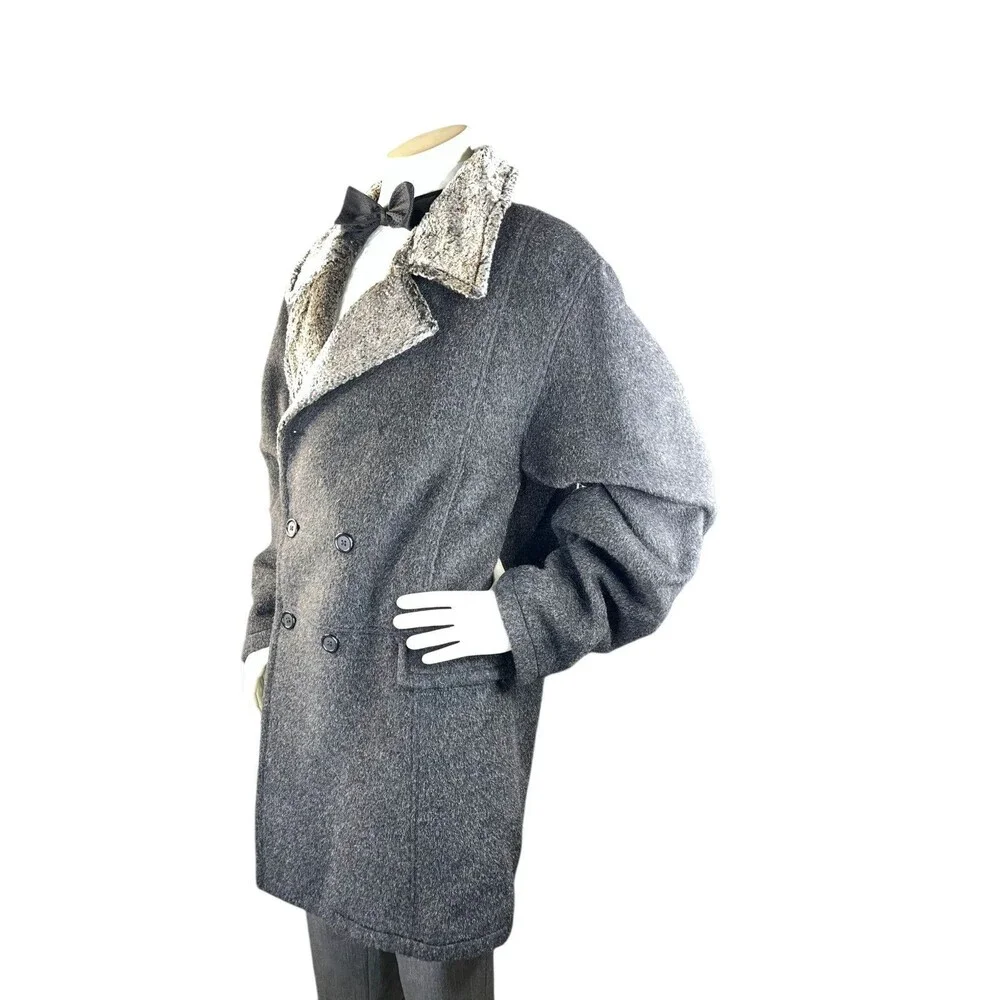 RARE Vtg Alfredo Fawza Italian Double Brsted Mohair Alpaca Wool Overcoat Mens 46